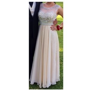 Cream Colored Formal Dress - Sequin Top